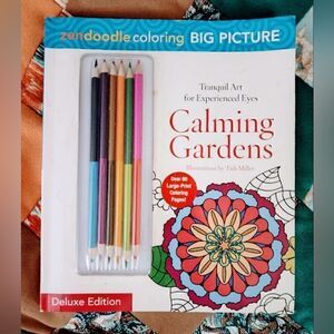 COLORING BOOK CALMING GARDENS  DOODLE BIG PICTURE DELUXE EDITION